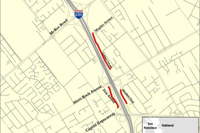 Map of I-680 Soundwall area between Mueller Avenue and Capitol Expressway