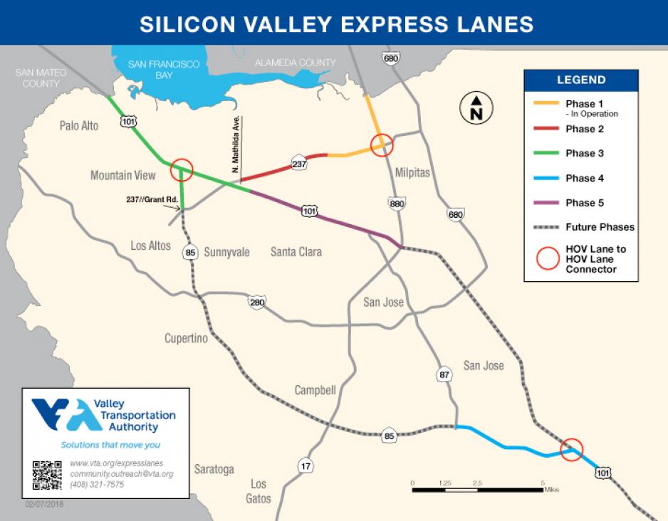 Map of current and future Silicon Valley Express Lanes
