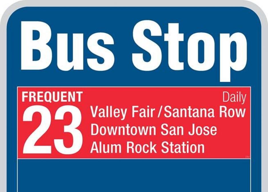 new bus stop sign design with red route 23 banner