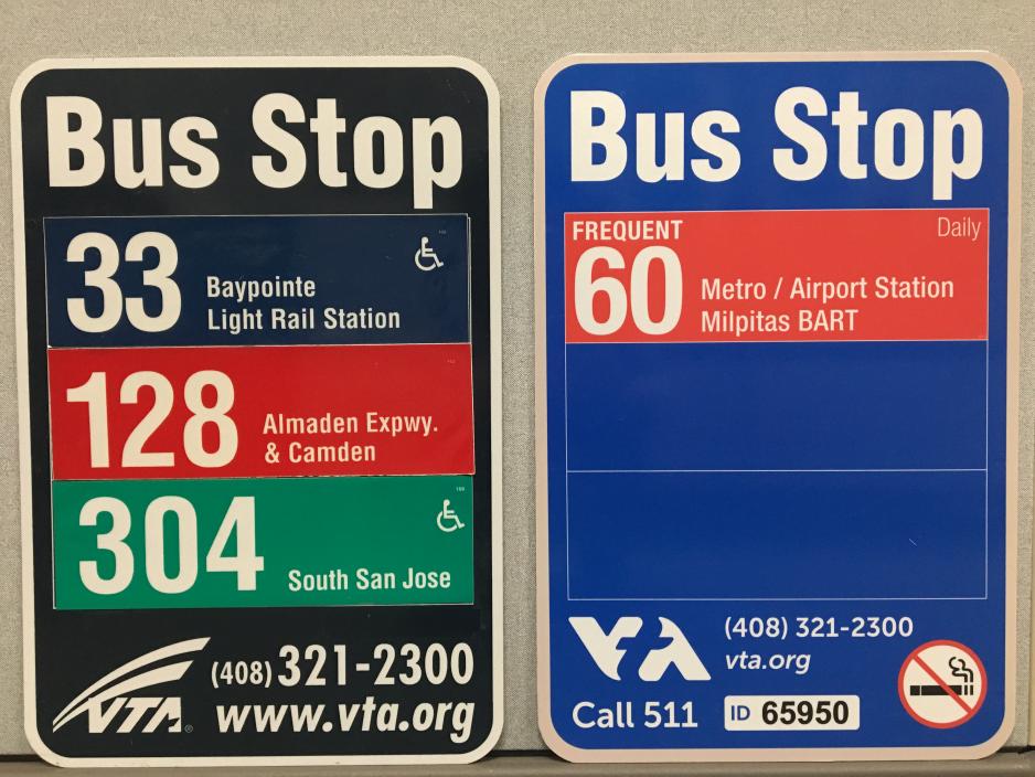 old and new VTA bus stop signs