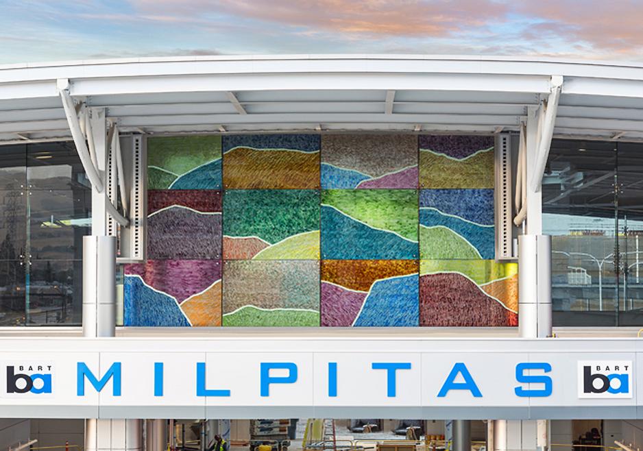 Exterior shot of Milpitas BART glasswork