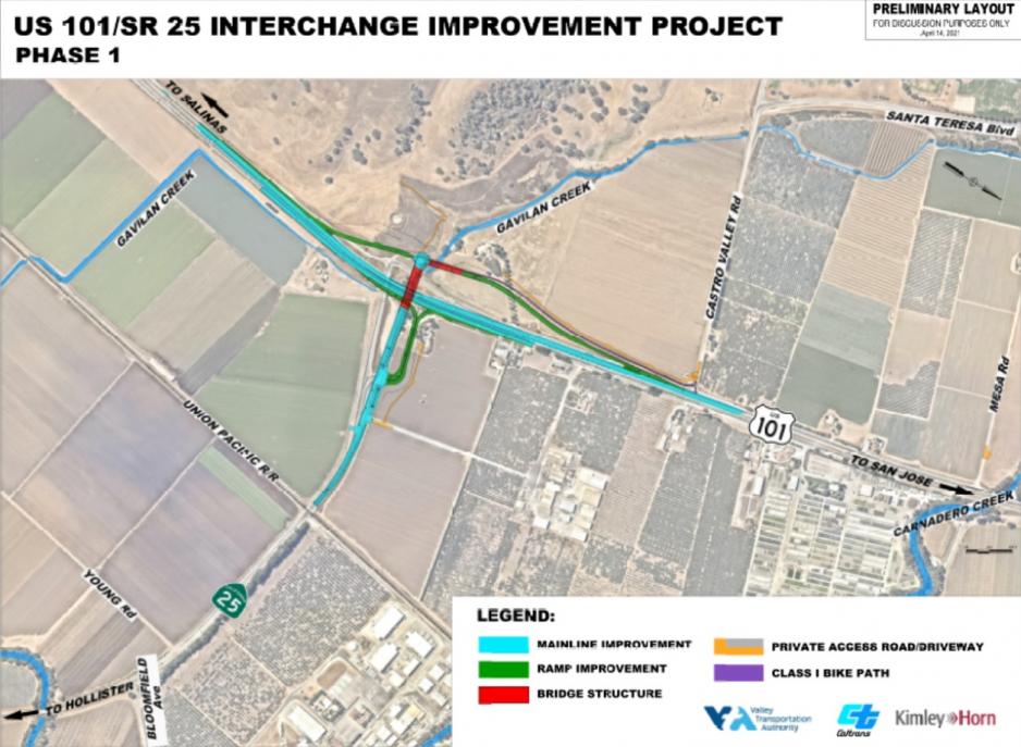 Preliminary layout for the US 101/SR 25 Intersection Improvement (Phase 2)
