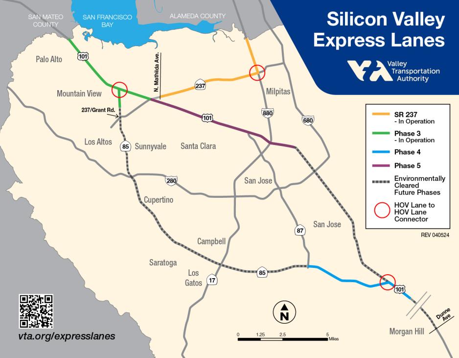 Map of all current and planned Express Lanes in Santa Clara County