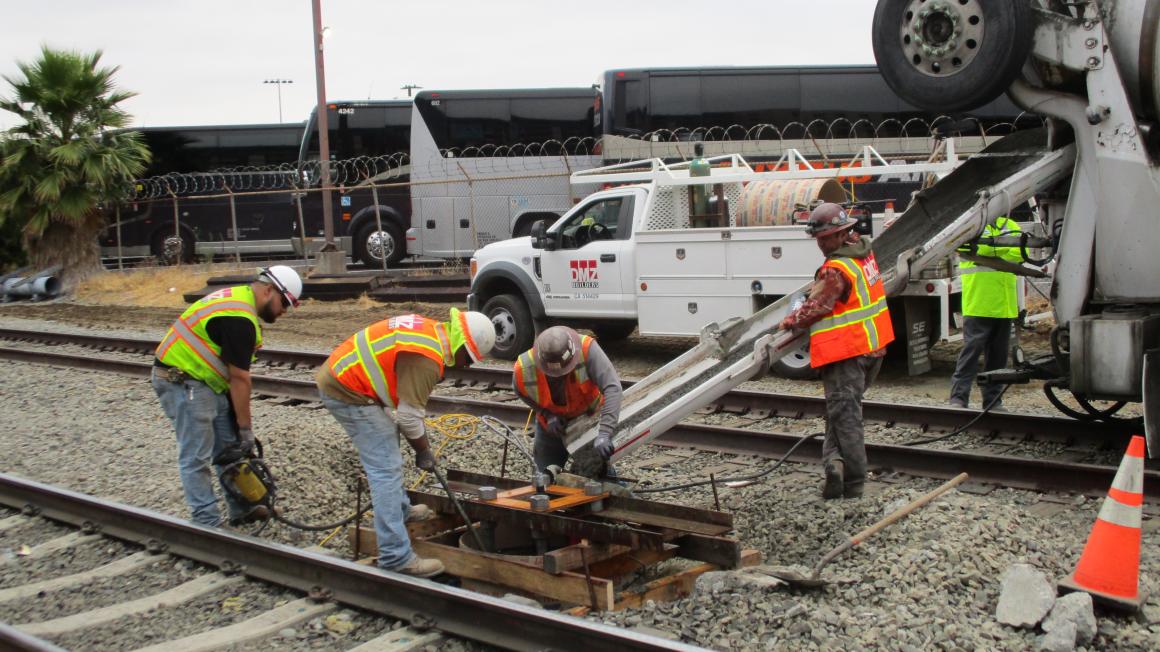 construction workers on light rail line