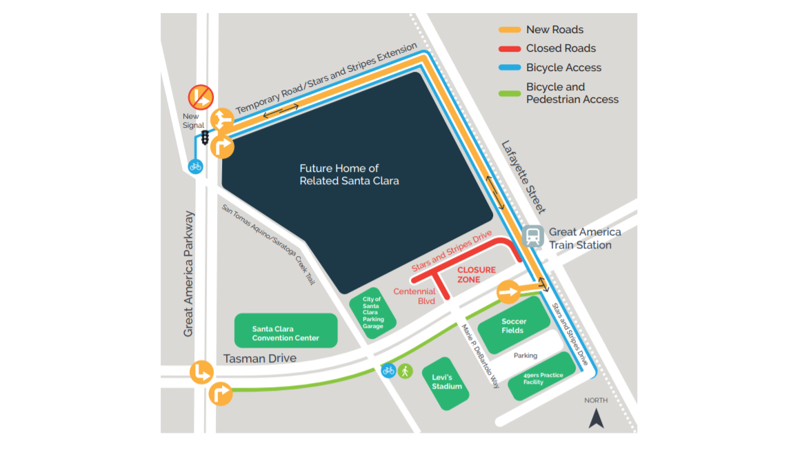 Map of road closures related to Santa Clara development