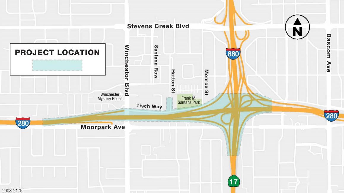 Map of Project Area (I-280, Winchester Blvd, Tisch Way, Moorpark Ave.)