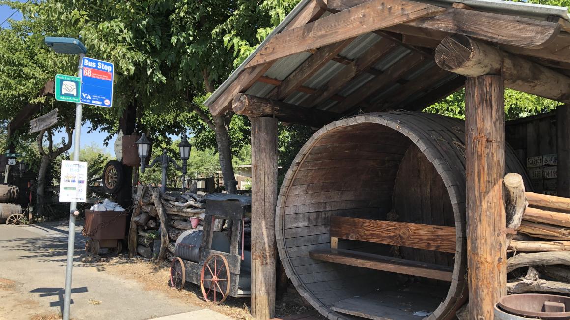 Wooden train bus stop