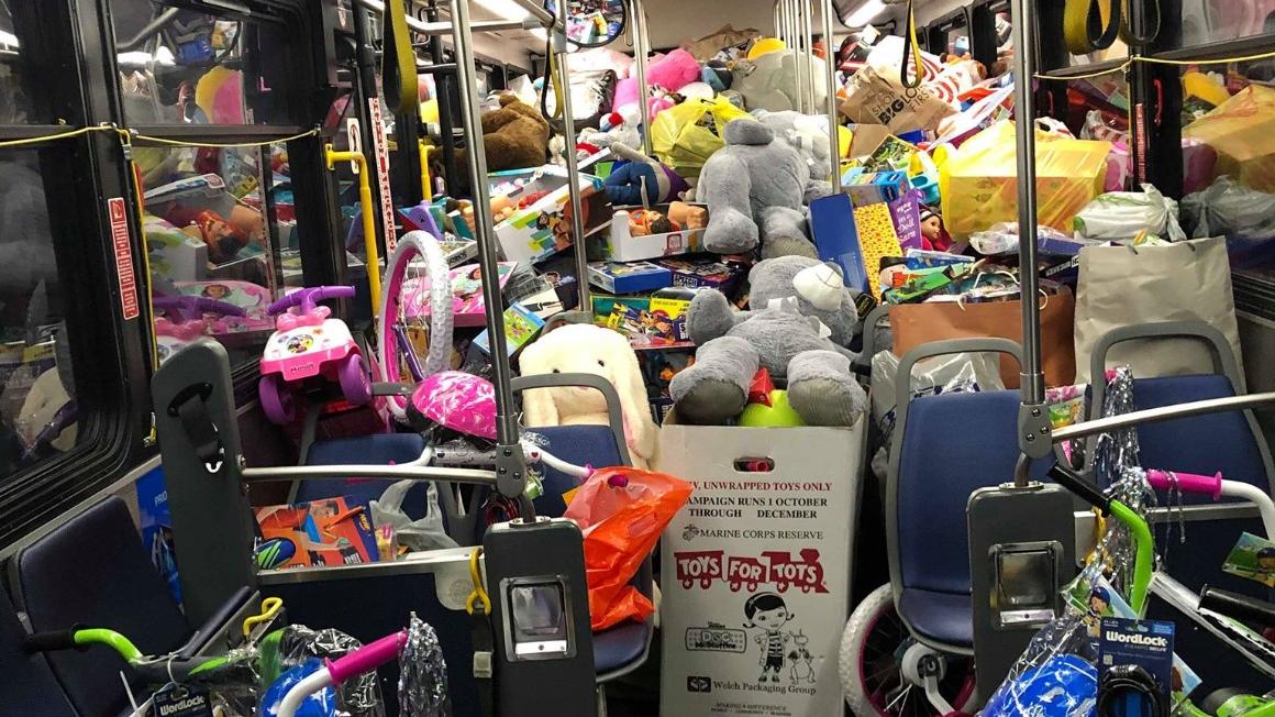 Bus stuffed with donated toys