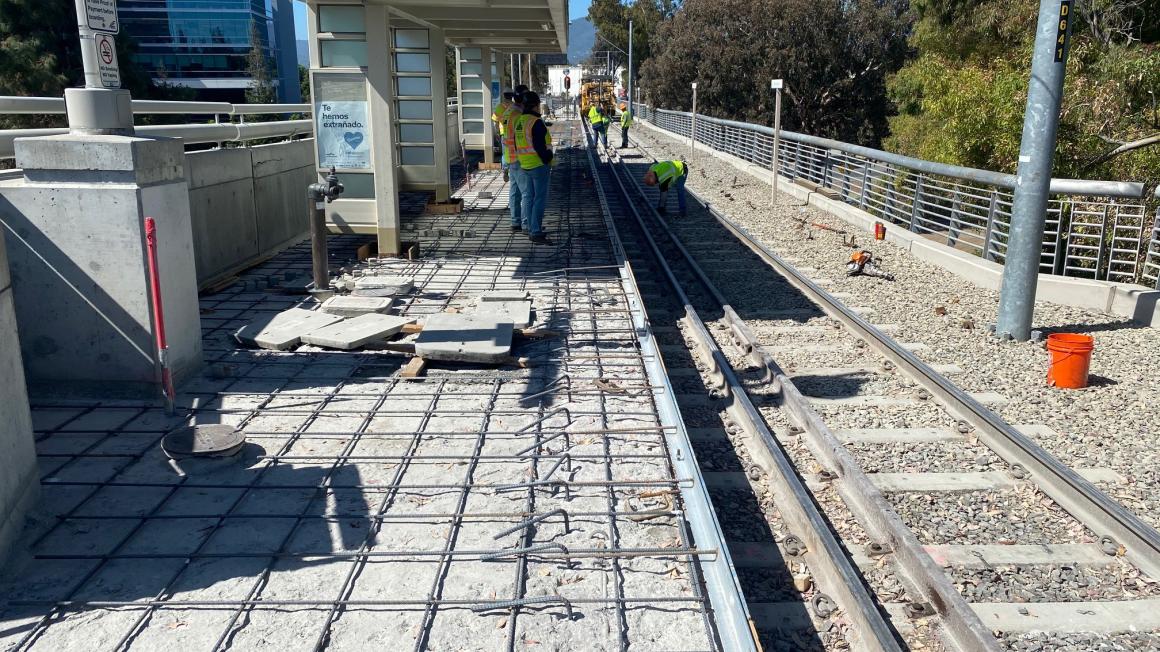 construction on Hamilton station platform