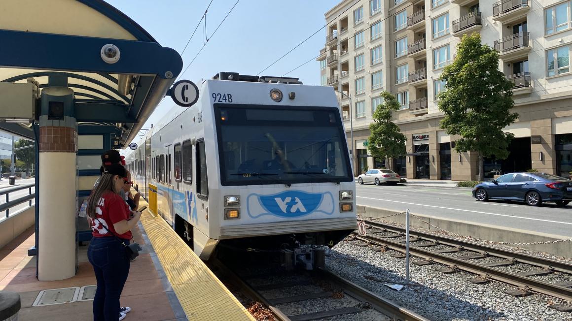 light rail train at station