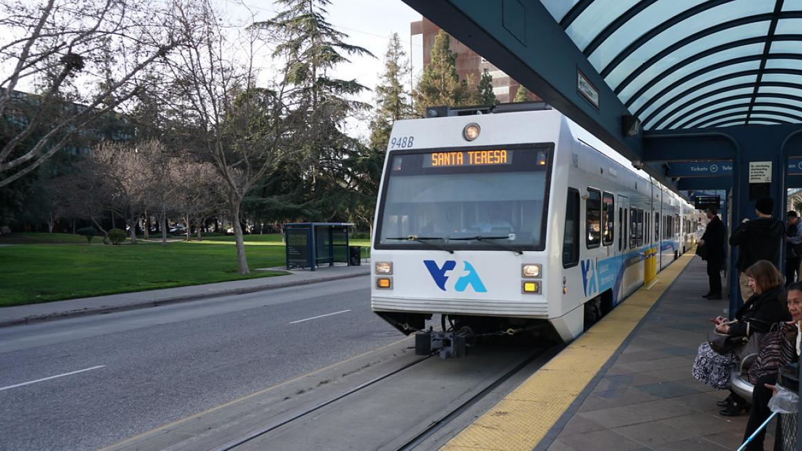 light rail train with santa teresa headsign