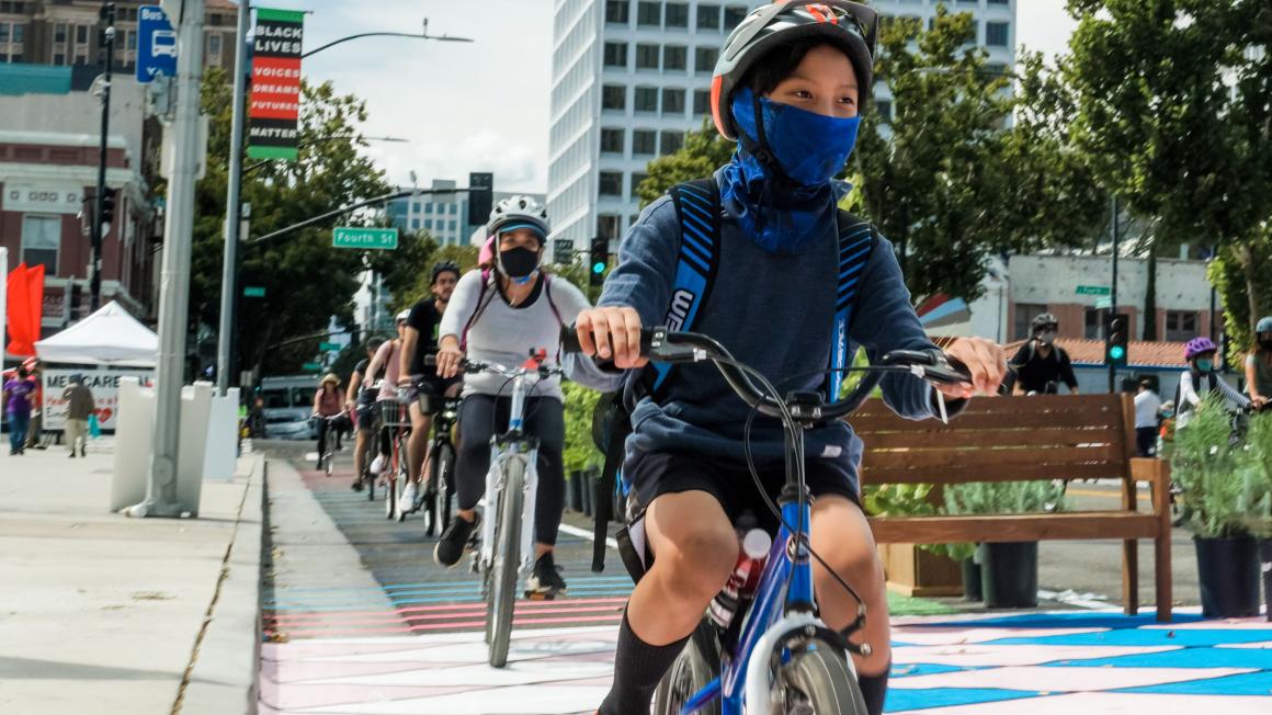 Kids riding bikes in Downtown San Jose