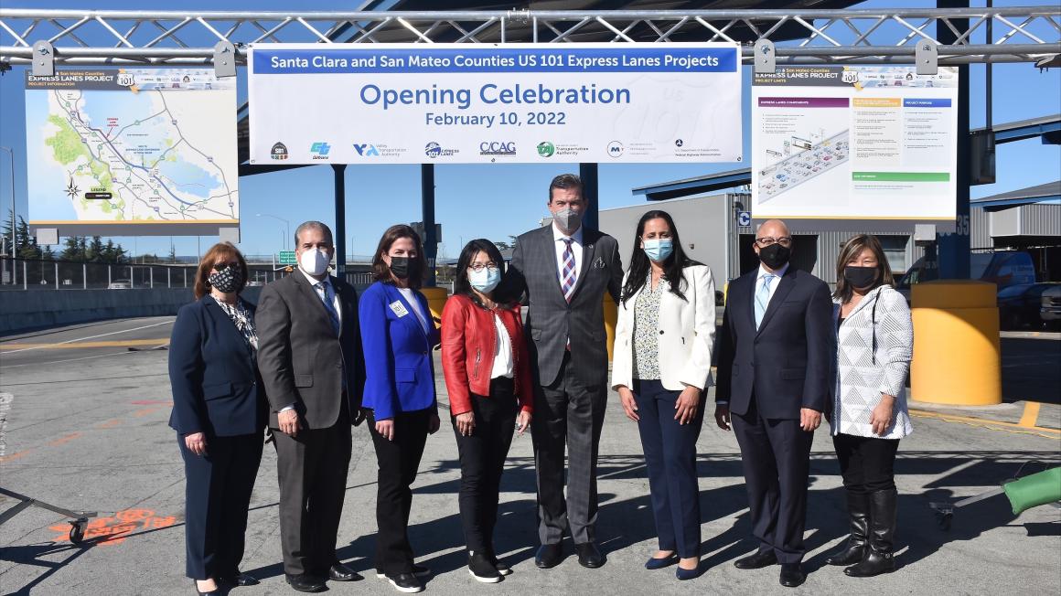 Elected officials and transportation leaders gathered at 101 express lanes opening event