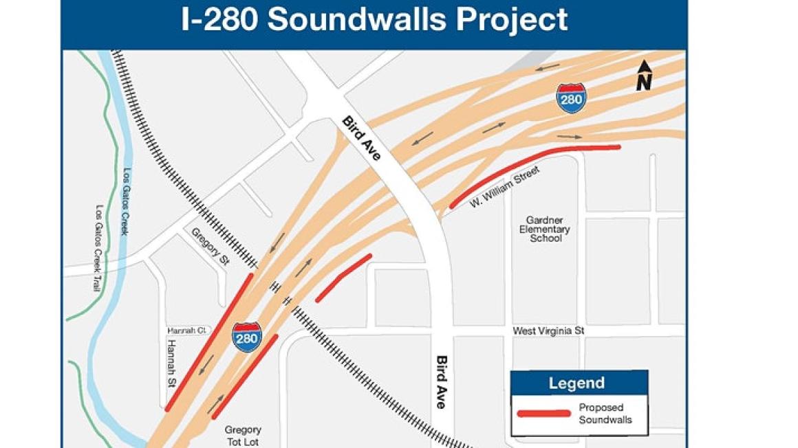 map of 280 sound wall project location
