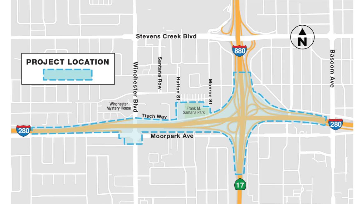 map of 280 near Winchester Blvd.