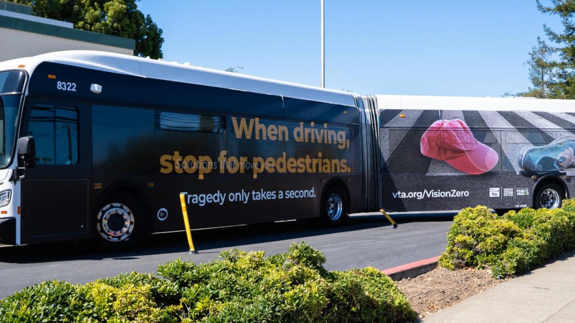 VTA bus wrapped with bike safety message