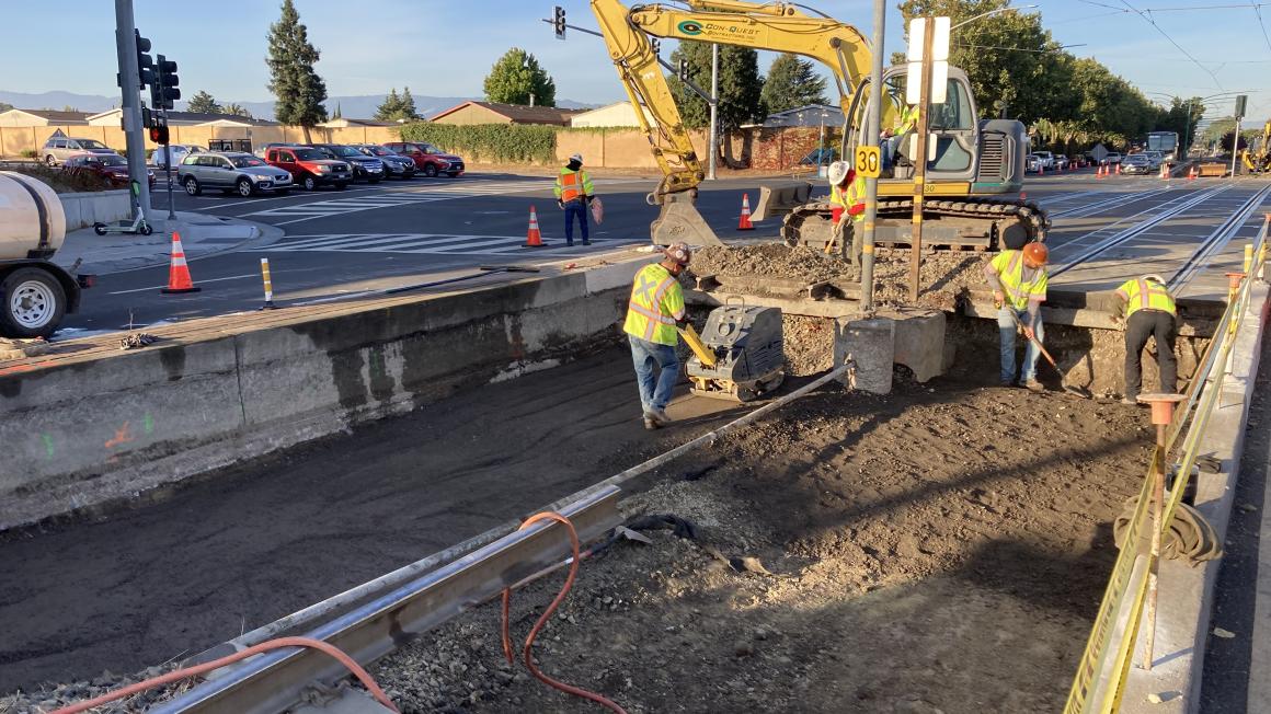 crews working on light rail line