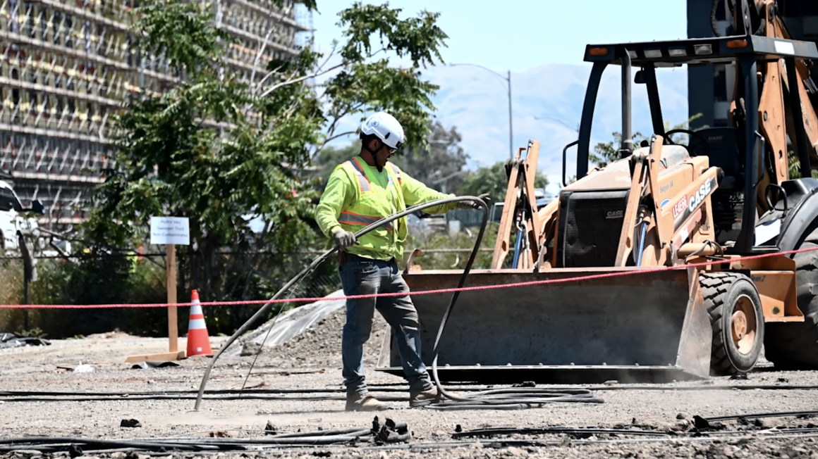 bulldozer and worker