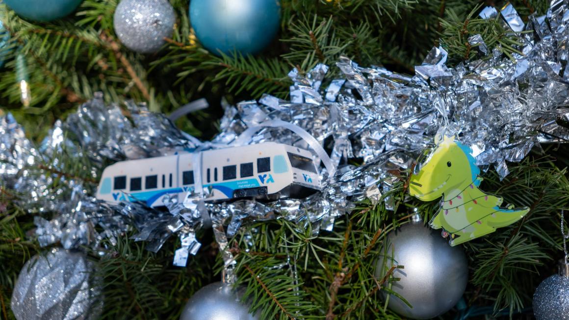 VTA Christmas Tree with Light Rail and Trex Ornaments