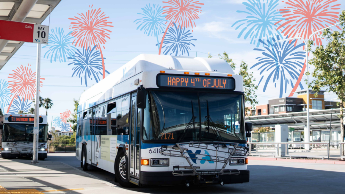 VTA Bus with Fireworks in the Sky