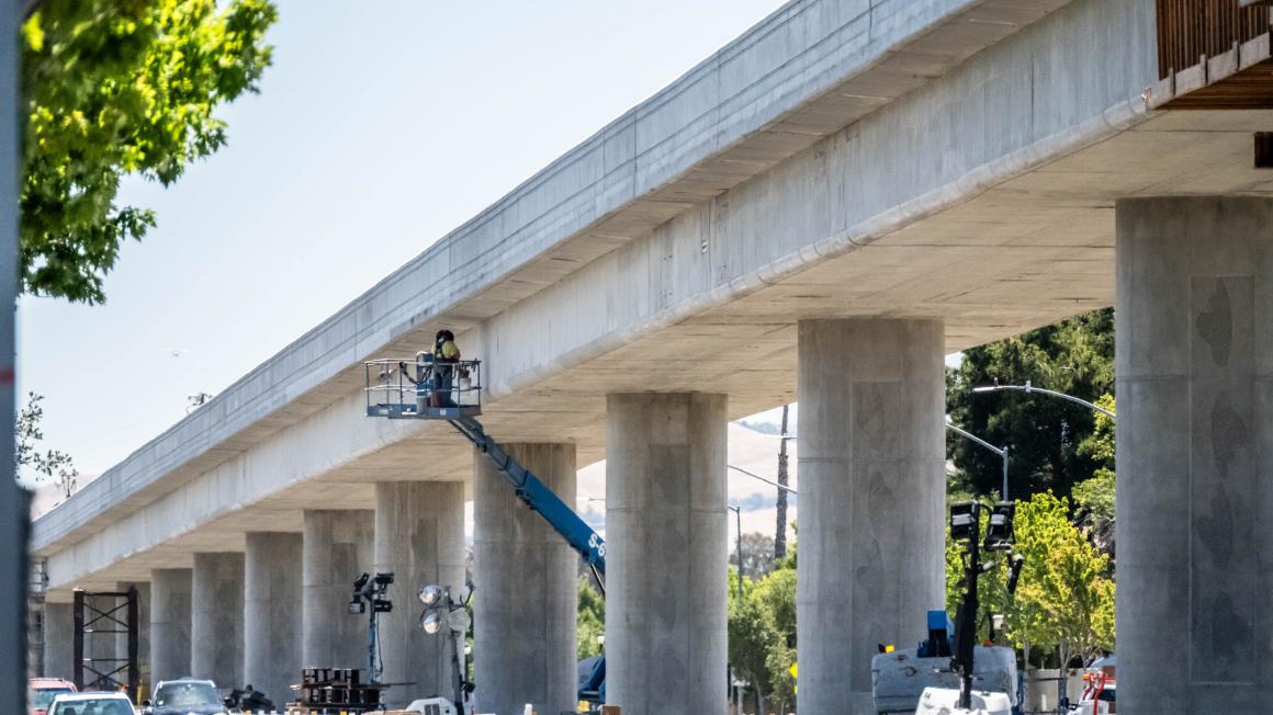 elevated section of  EBRC light rail extension in East San Jose