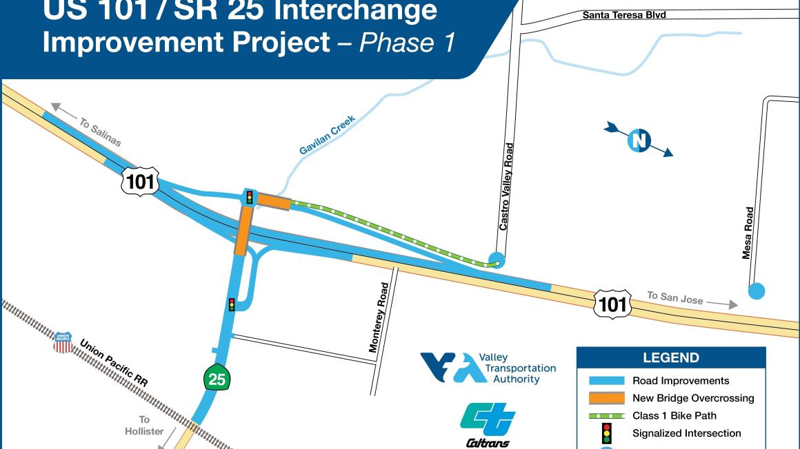 map showing the reconfiguration of interchange at 101 and 25