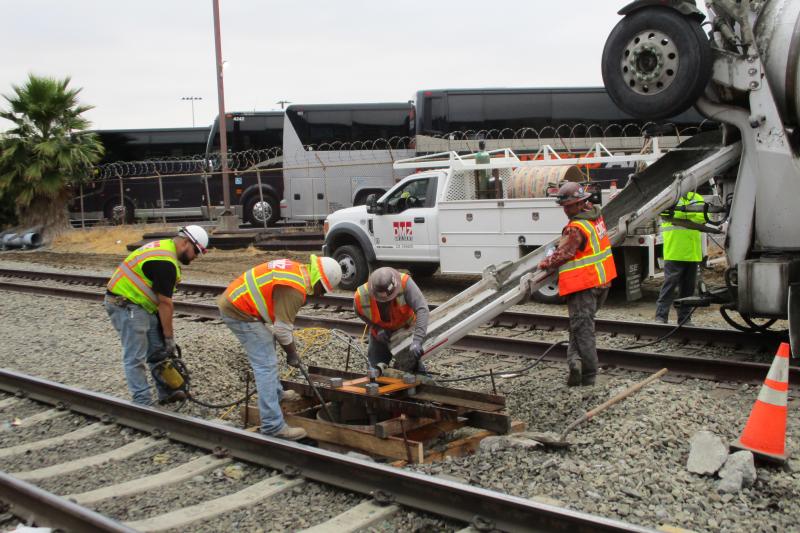 construction workers on light rail line