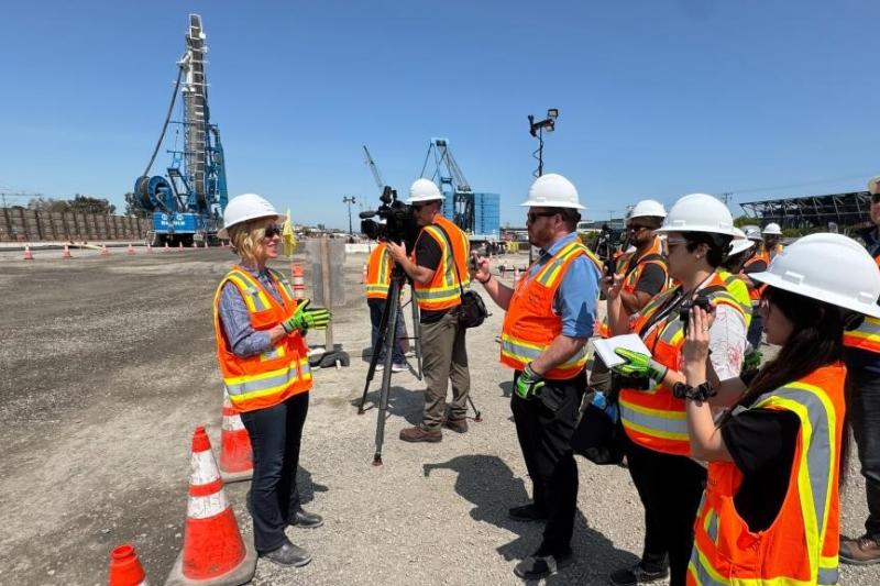 BART SV staff talking to reporters