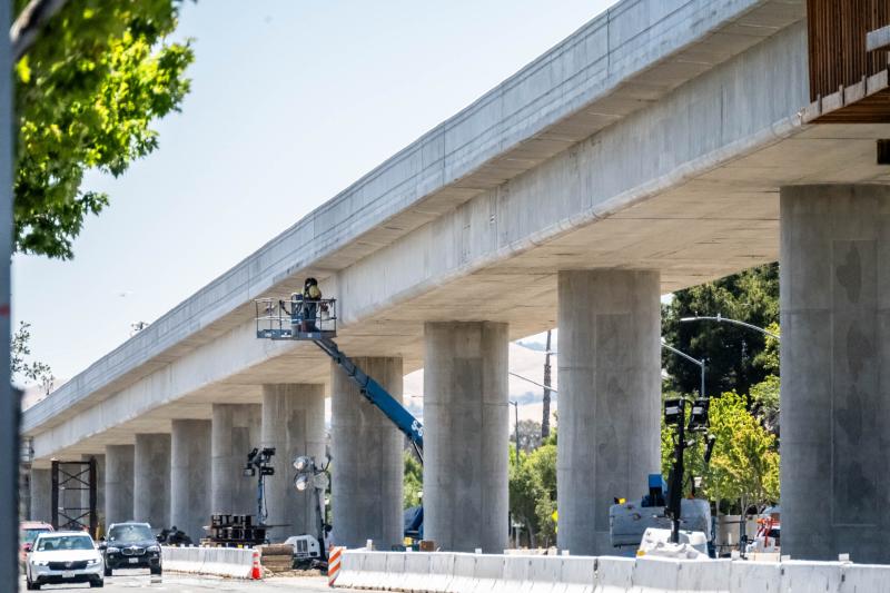 elevated section of  EBRC light rail extension in East San Jose