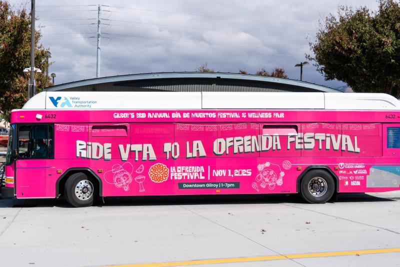 Ride VTA to La Ofrenda Festival Pink Bus