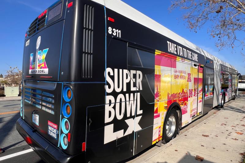super bowl design on bus