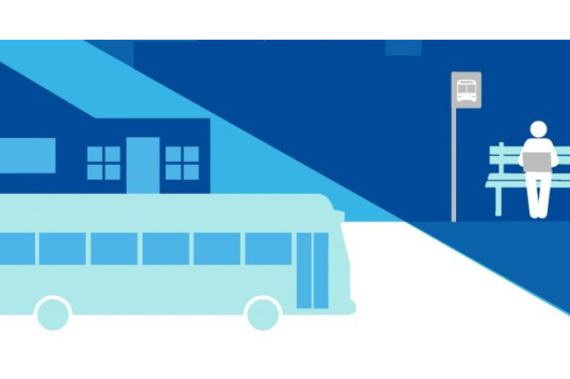 graphic showing a bus and a person waiting at the bus stop