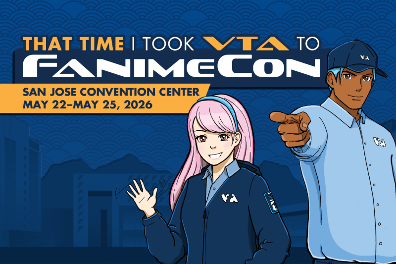 graphic of man and woman in VTA jackets and shirts with FanimeCon logo