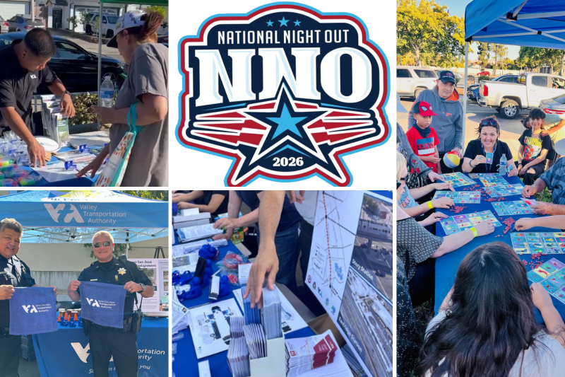 2026 National Night Out logo with photos in a collage format from previous NNO events VTA participated in