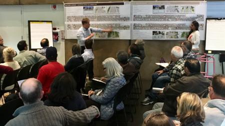 Photo showing public meeting about Bascom Complete Streets Study