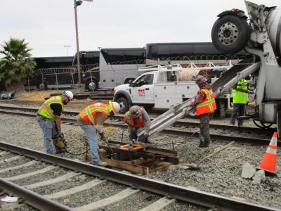 construction workers on light rail line