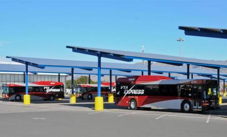 VTA buses under solar panels