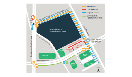 Map of road closures related to Santa Clara development