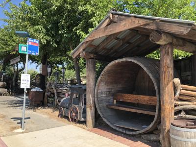 Wooden train bus stop