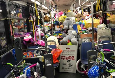 Bus stuffed with donated toys