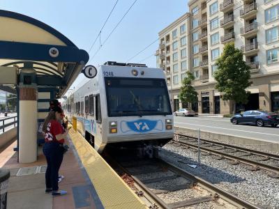 light rail train at station