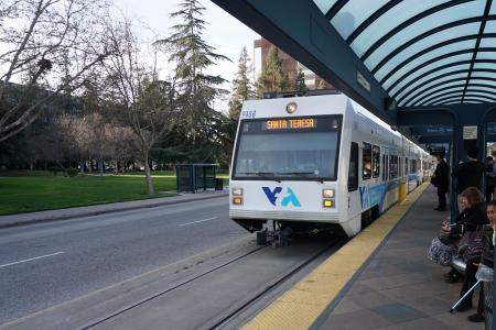 light rail train with santa teresa headsign