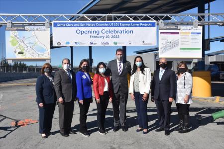 Elected officials and transportation leaders gathered at 101 express lanes opening event