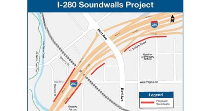 map of 280 sound wall project location