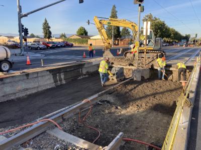 crews working on light rail line