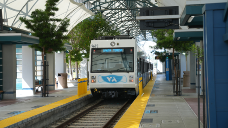 light rail train at the station
