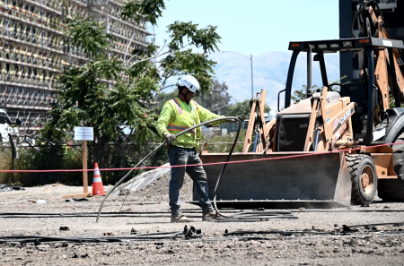 bulldozer and worker