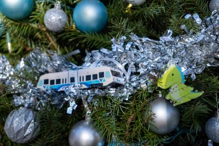 VTA Christmas Tree with Light Rail and Trex Ornaments
