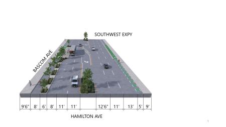 design of complete street with bike lanes, transit lanes and traffic lanes