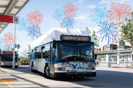 VTA Bus with Fireworks in the Sky